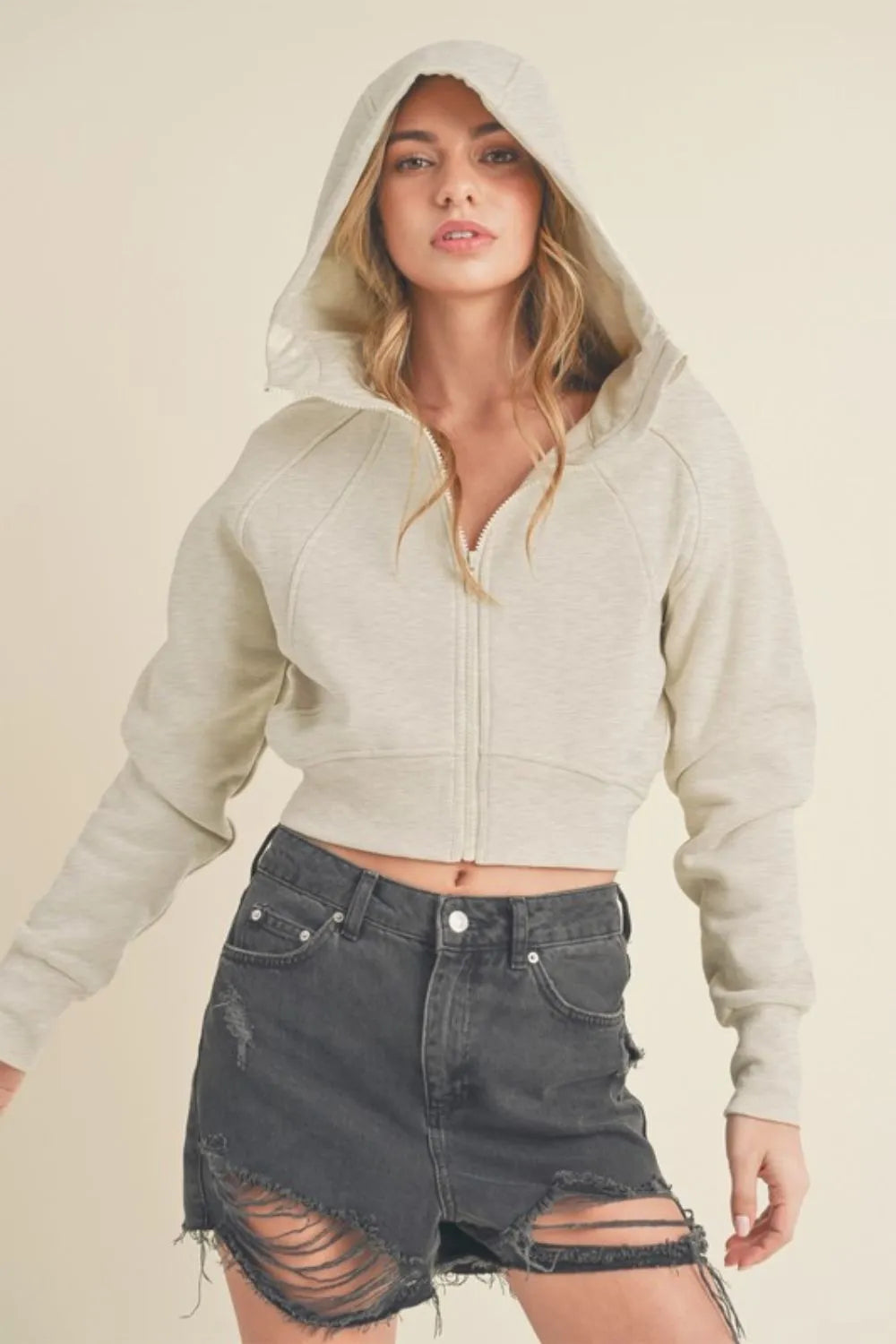 Aemi + Co Zip Up Raglan Sleeve Cropped Hoodie - LoveNest Treasures