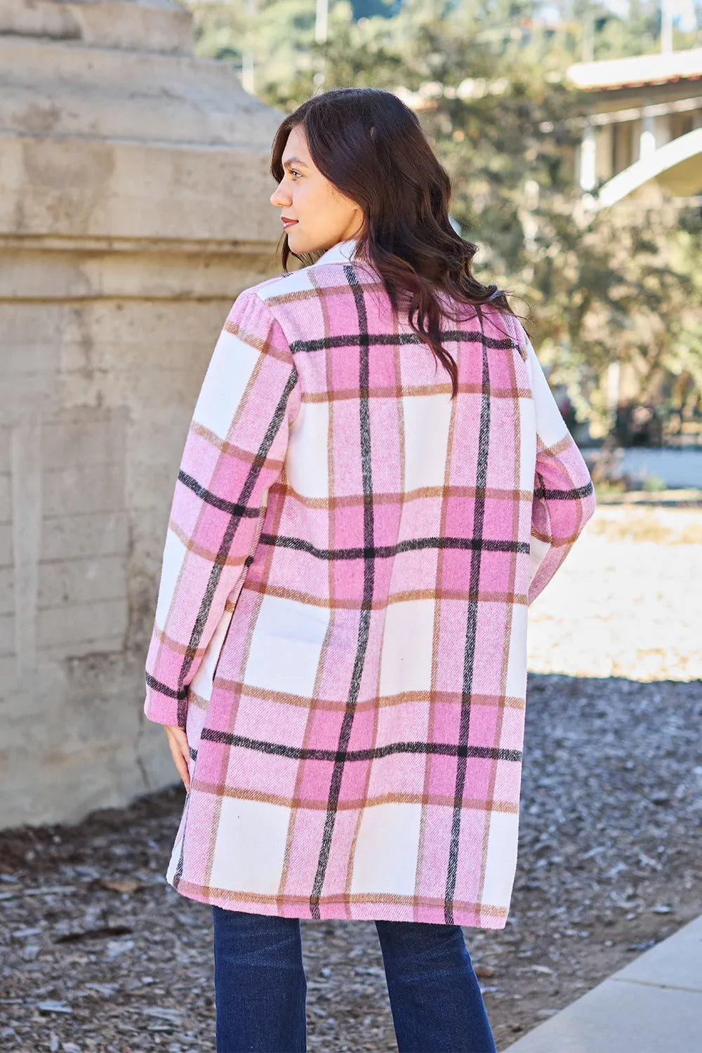 Double Take Full Size Plaid Button Up Lapel Collar Coat - LoveNest Treasures