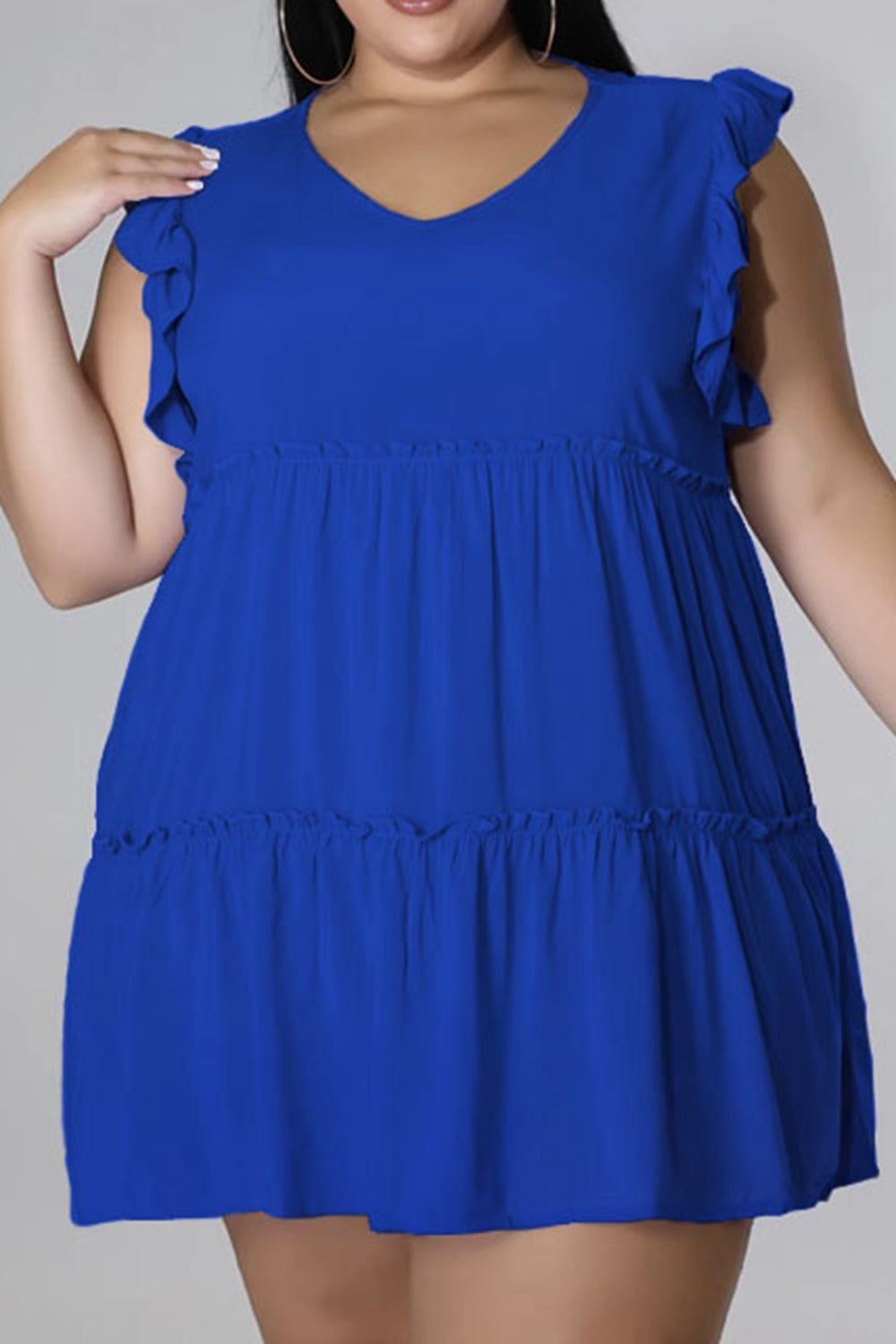 Plus Size V-Neck Frill Trim Mini Dress - LoveNest Treasures