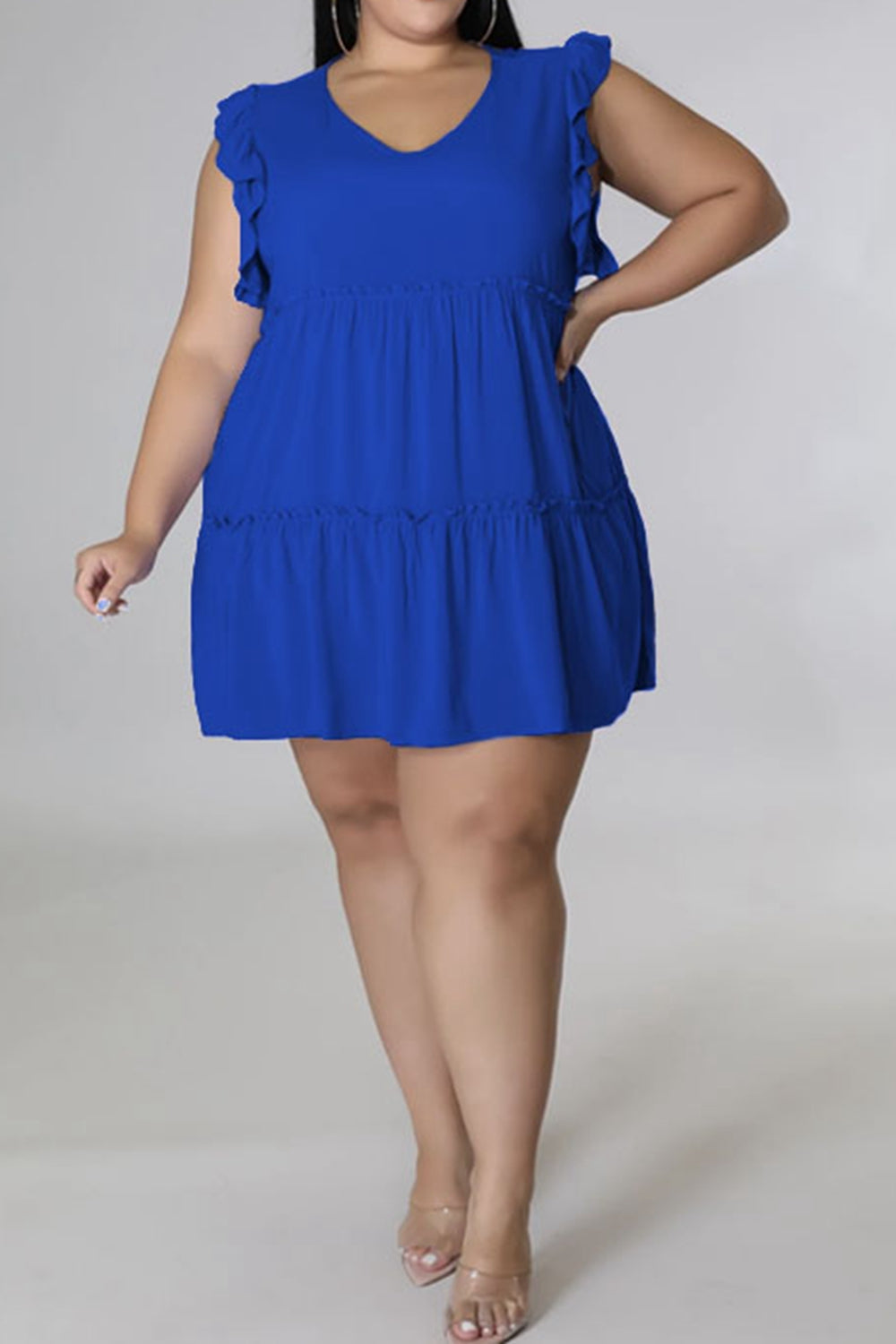 Plus Size V-Neck Frill Trim Mini Dress - LoveNest Treasures