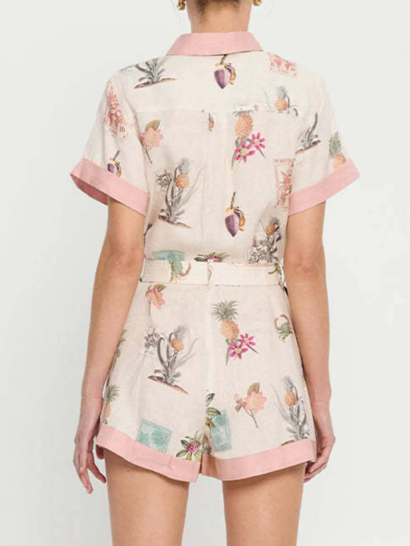 Printed Short Sleeve Romper with Belt - LoveNest Treasures