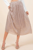 Mittoshop Metallic Glitter Speckle Print Elastic Midi Skirt - LoveNest Treasures