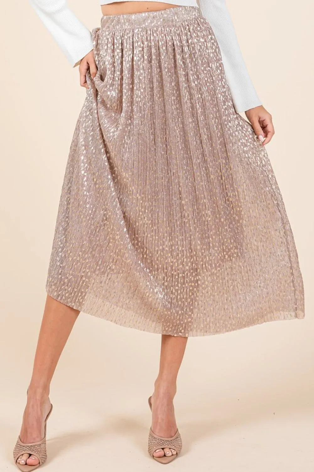 Mittoshop Metallic Glitter Speckle Print Elastic Midi Skirt - LoveNest Treasures