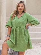 Plus Size Tied Tassel Half Sleeve Mini Dress - LoveNest Treasures