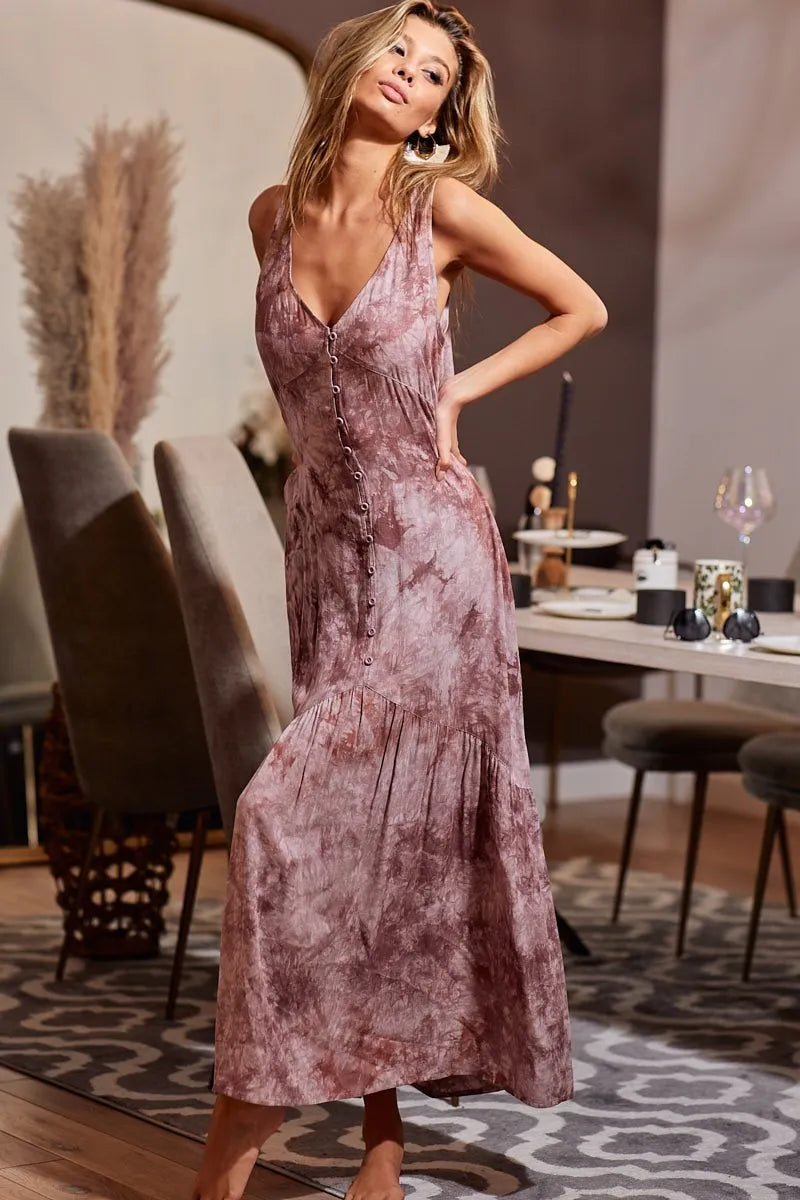 BiBi Tie-Dye Sleeveless V-Neck Dress - LoveNest Treasures