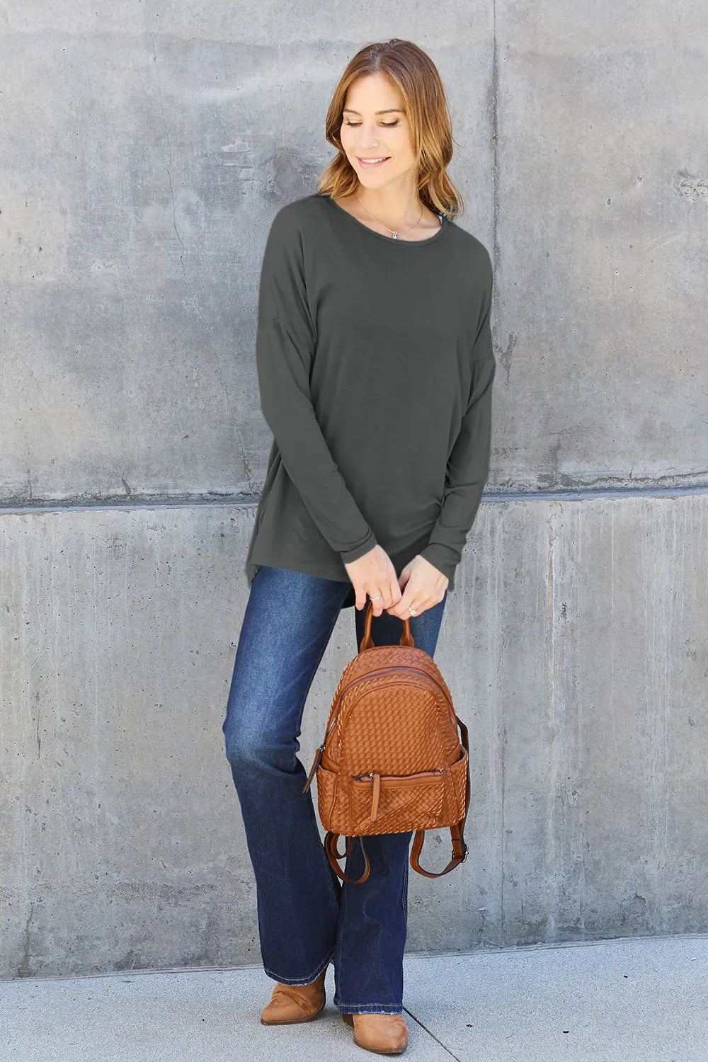 Basic Bae Full Size Round Neck Dropped Shoulder T-Shirt - LoveNest Treasures