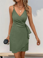 Perfee Crisscross Tied Surplice Mini Dress - LoveNest Treasures