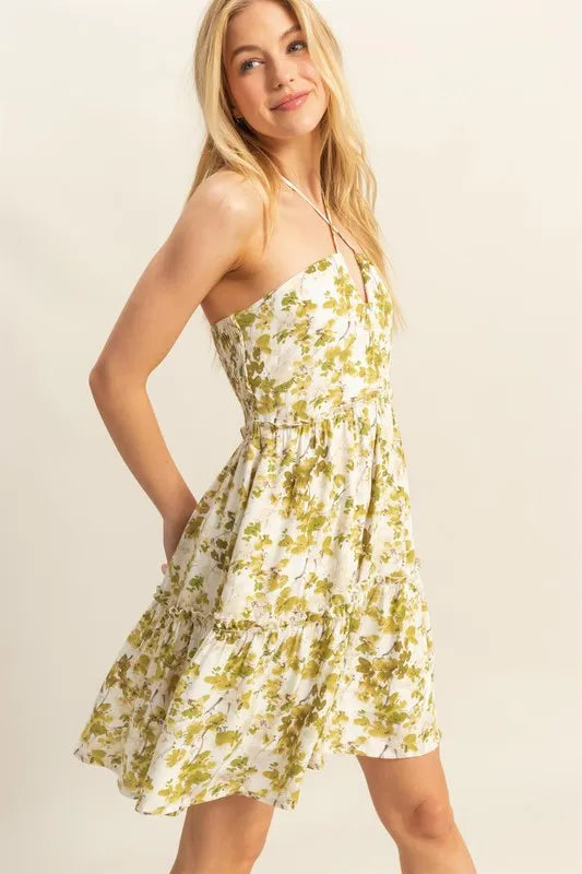 HYFVE Floral Print Halter Neck Tiered Mini Dress - LoveNest Treasures