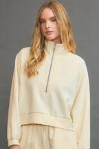 Umgee Full Size Half Zip Cropped Sweatshirt Plus Size - LoveNest Treasures