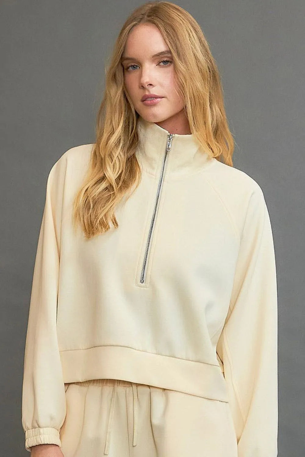 Umgee Full Size Half Zip Cropped Sweatshirt Plus Size - LoveNest Treasures