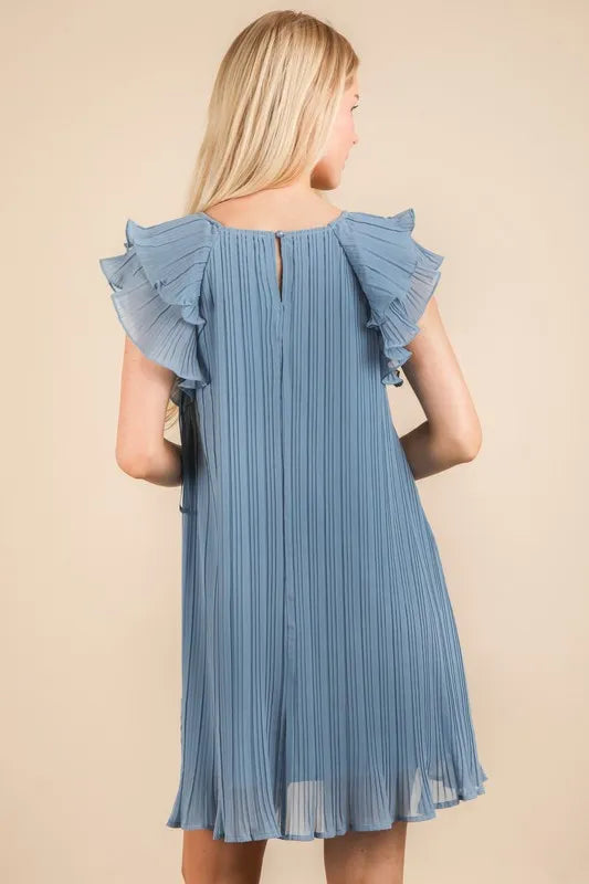 PerFee Plus Size Ruffle Sleeve Pleated Woven Mini Dress - LoveNest Treasures