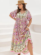 Plus Size Floral Tie Neck Flutter Sleeve Maxi Dress - LoveNest Treasures