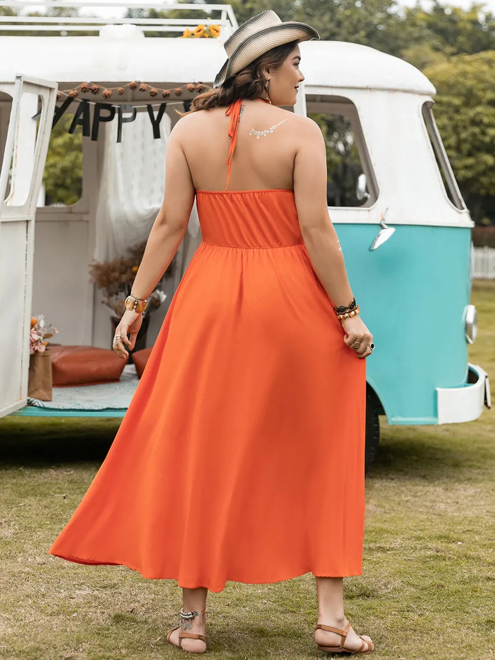 Plus Size Halter Neck Midi Dress - LoveNest Treasures