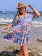 Plus Size Printed V-Neck Tiered Mini Dress - LoveNest Treasures
