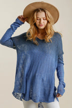 Umgee Full Size Dip Dye Loose Knit Side Slit Knit Top Plus Size - LoveNest Treasures