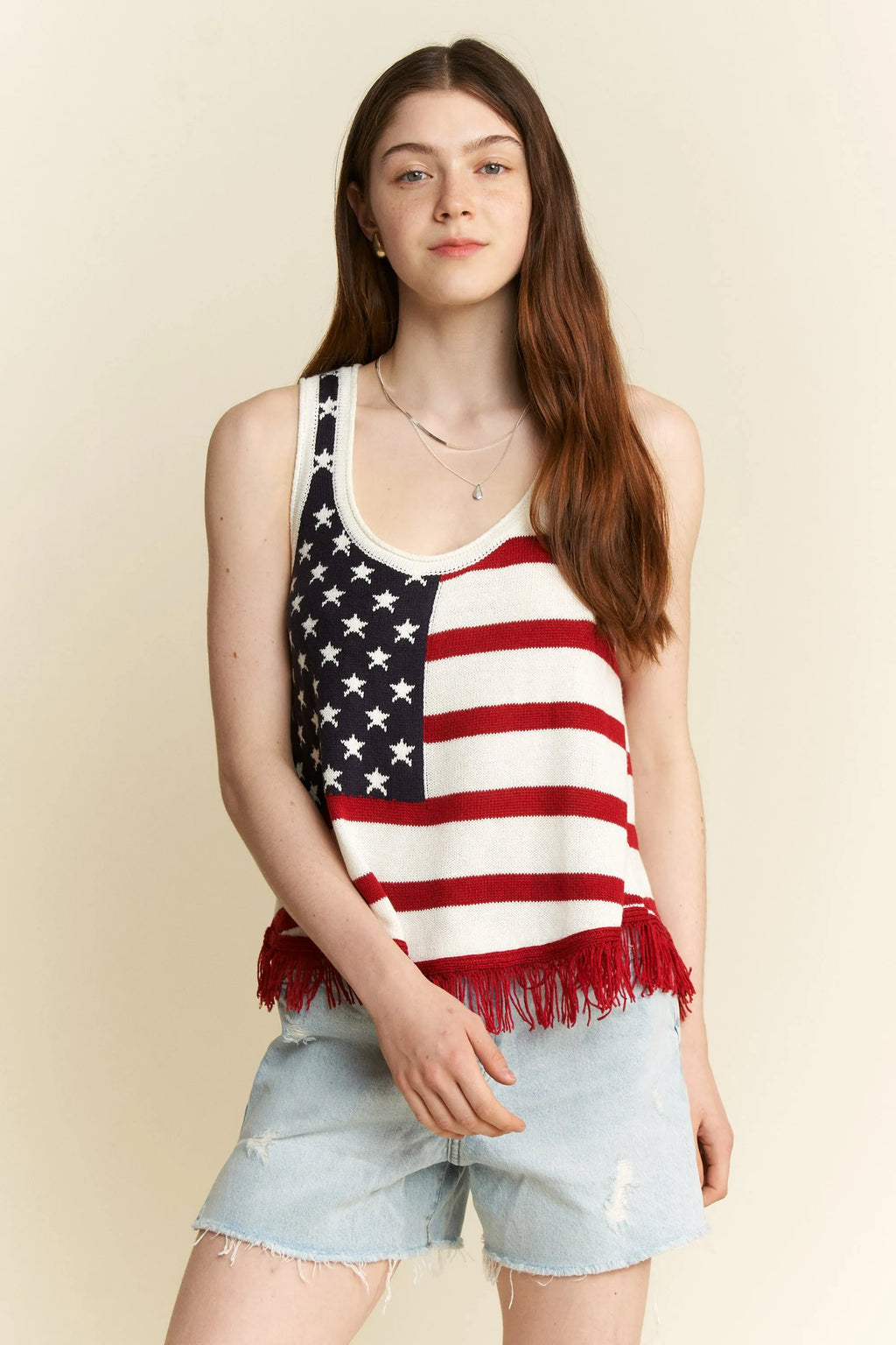 Jade By Jane Full Size American Flag Fringe Tank Top Plus Size - LoveNest Treasures