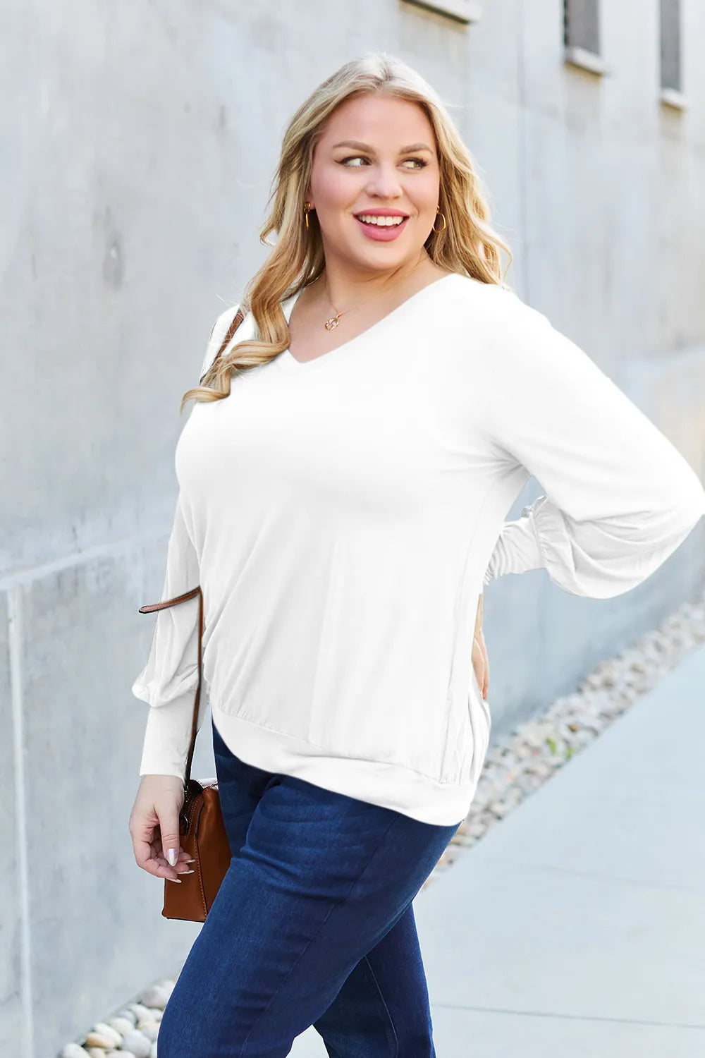 Basic Bae Full Size V-Neck Lantern Sleeve Top - LoveNest Treasures