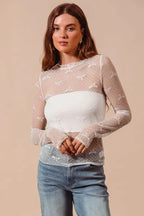 SO ME Bow Ribbon Pattern Sheer Lace Top - LoveNest Treasures