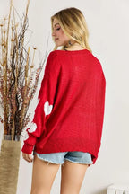 ADORA Full Size Heart V-Neck Knit Top Plus Size - LoveNest Treasures