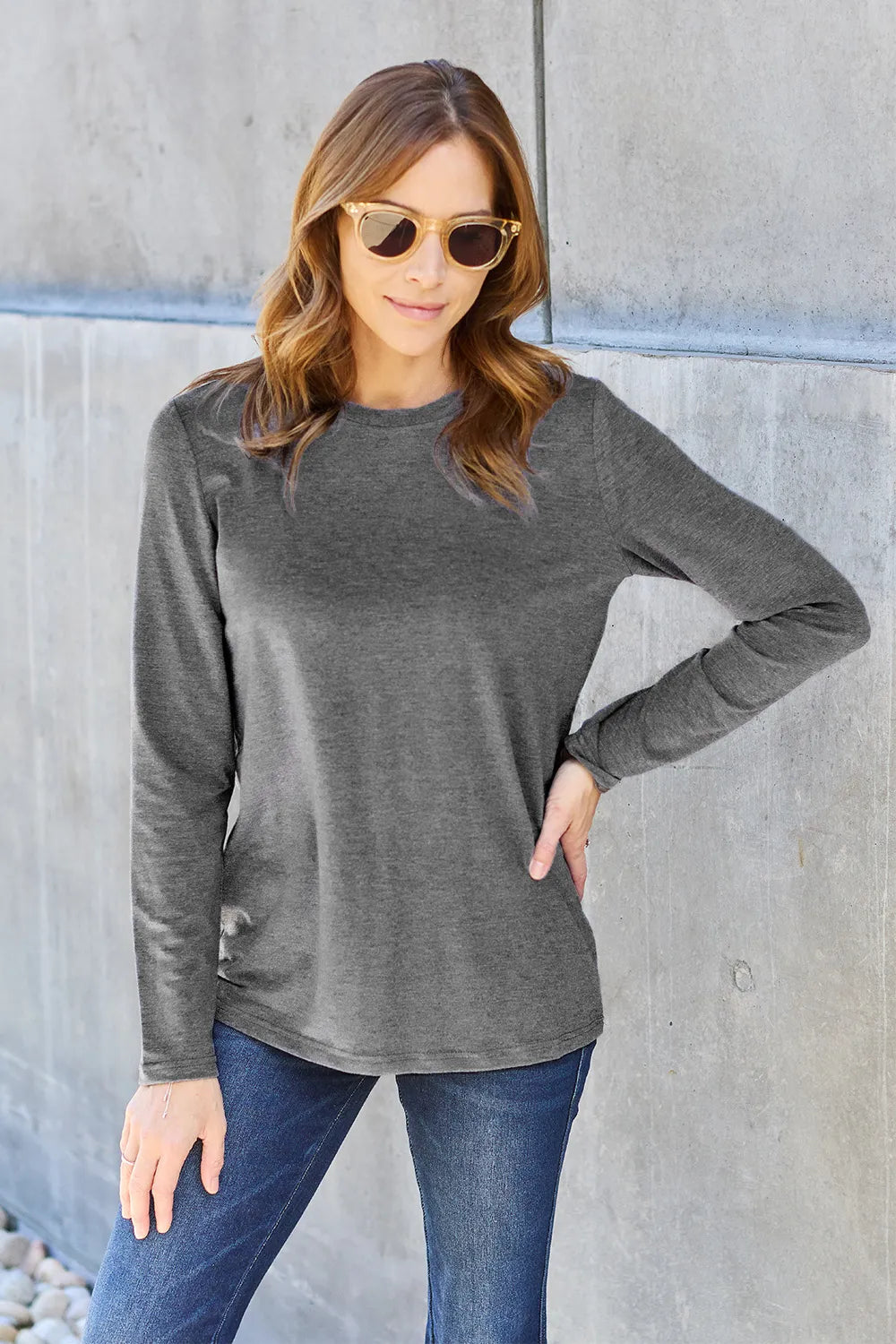 Basic Bae Full Size Round Neck Long Sleeve Top - LoveNest Treasures