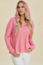 Double Take Full Size High-Low Dropped Shoulder Long Sleeve Hoodie - LoveNest Treasures