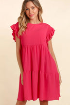 Haptics Full Size Smocking Ruffle Short Sleeve Dress with Pockets - LoveNest Treasures