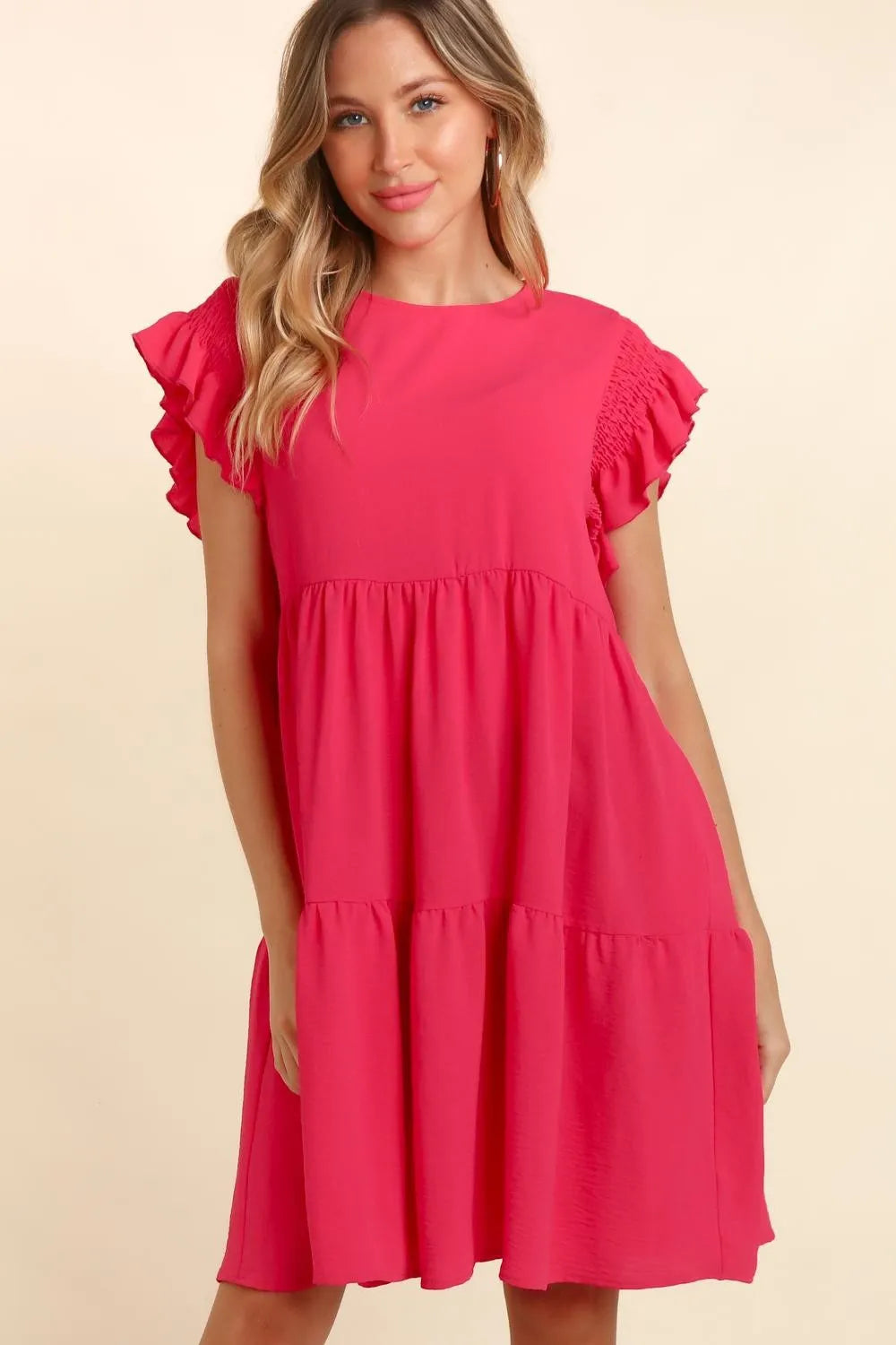 Haptics Full Size Smocking Ruffle Short Sleeve Dress with Pockets - LoveNest Treasures