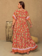 Plus Size Printed Tie Neck Flutter Sleeve Maxi Dress - LoveNest Treasures