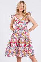 Mittoshop Flower Print Ruffle Shoulder A-line Mini Dress - LoveNest Treasures
