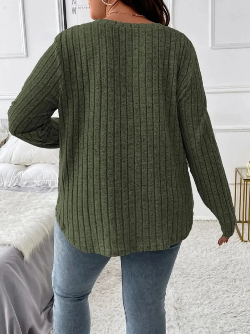 Plus Size V-Neck Long Sleeve T-Shirt - LoveNest Treasures