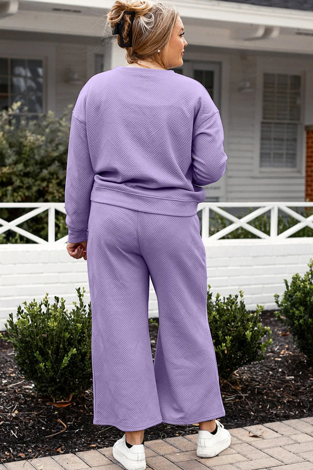 Double Take Full Size Textured Long Sleeve Top and Drawstring Pants Set - LoveNest Treasures