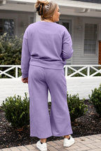 Double Take Full Size Textured Long Sleeve Top and Drawstring Pants Set - LoveNest Treasures