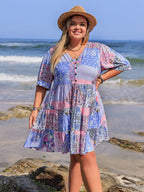 Plus Size Printed V-Neck Tiered Mini Dress - LoveNest Treasures