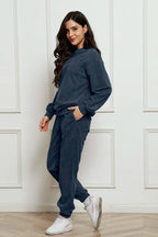 Corduroy Round Neck Sweatshirt and Sweatpants Set - LoveNest Treasures