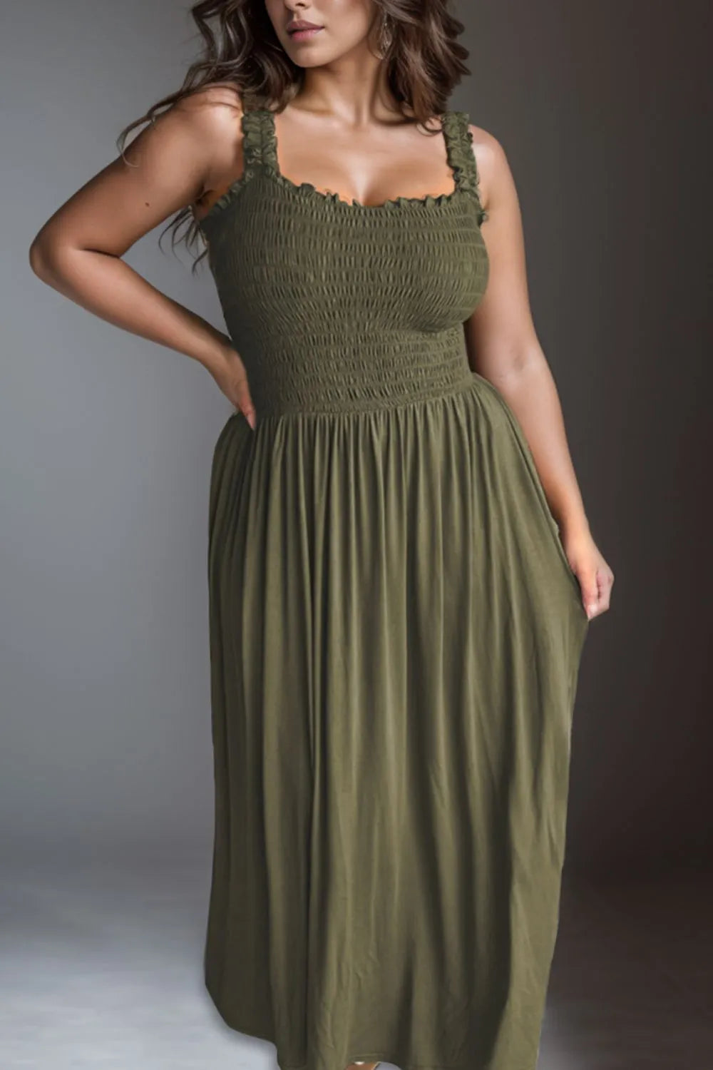 Plus Size Smocked Square Neck Maxi Dress - LoveNest Treasures