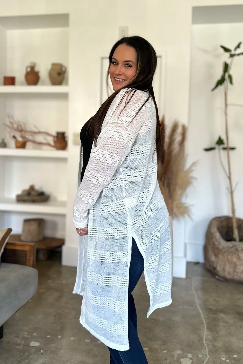Double Take Full Size Open Front Longline Cardigan - LoveNest Treasures