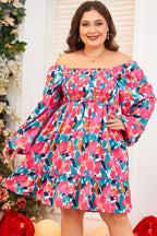 Plus Size Smocked Floral Square Neck Balloon Sleeve Dress - LoveNest Treasures