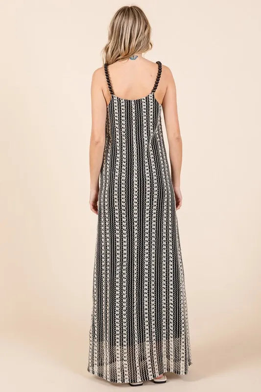 GeeGee Plus Size Striped Scoop Neck Beaded Strap Maxi Cami Dress - LoveNest Treasures
