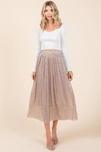 Mittoshop Metallic Glitter Speckle Print Elastic Midi Skirt - LoveNest Treasures