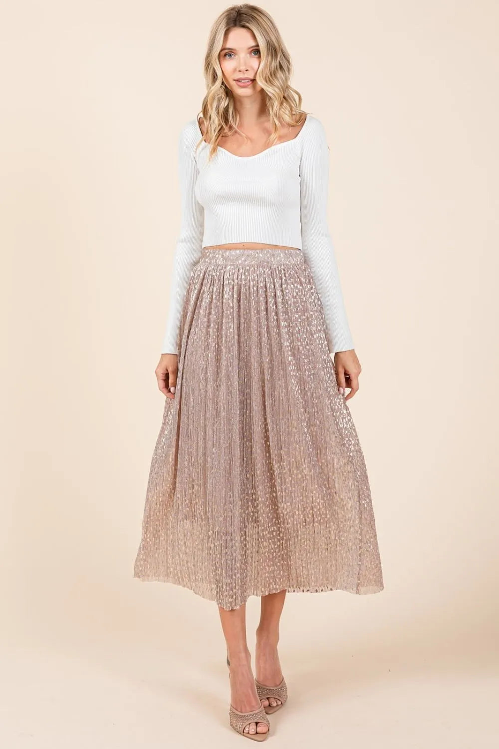 Mittoshop Metallic Glitter Speckle Print Elastic Midi Skirt - LoveNest Treasures