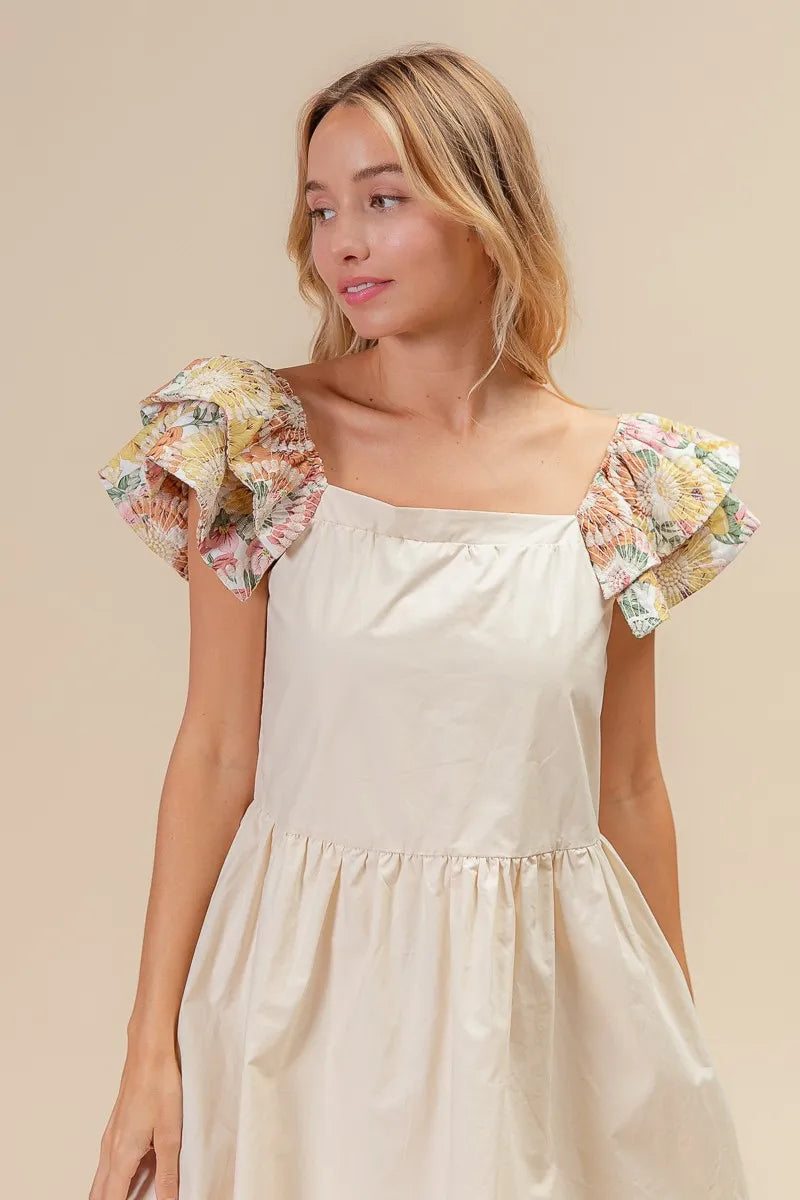 BiBi Flower Embroidered Floral Print Sleeve Dress - LoveNest Treasures