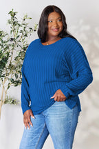 Basic Bae Full Size Ribbed Round Neck Slit Knit Top - LoveNest Treasures