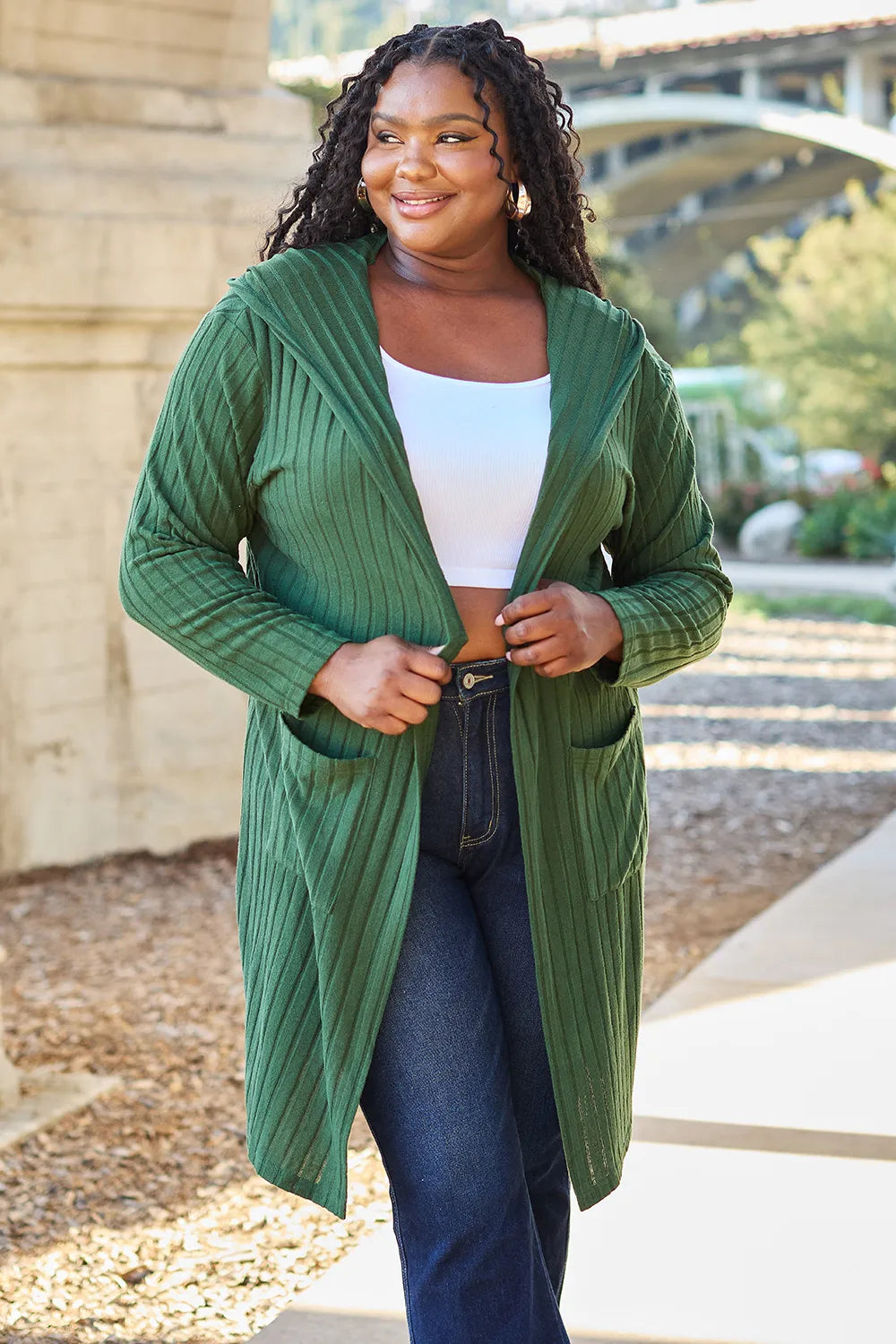 Basic Bae Full Size Hooded Sweater Cardigan - LoveNest Treasures