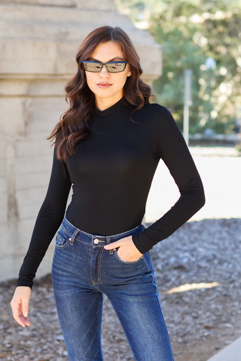 Basic Bae Full Size Mock Neck Long Sleeve Bodysuit - LoveNest Treasures
