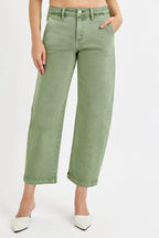 RISEN Full Size Tummy Control High Rise Crop Barrel Jeans Plus Size - LoveNest Treasures