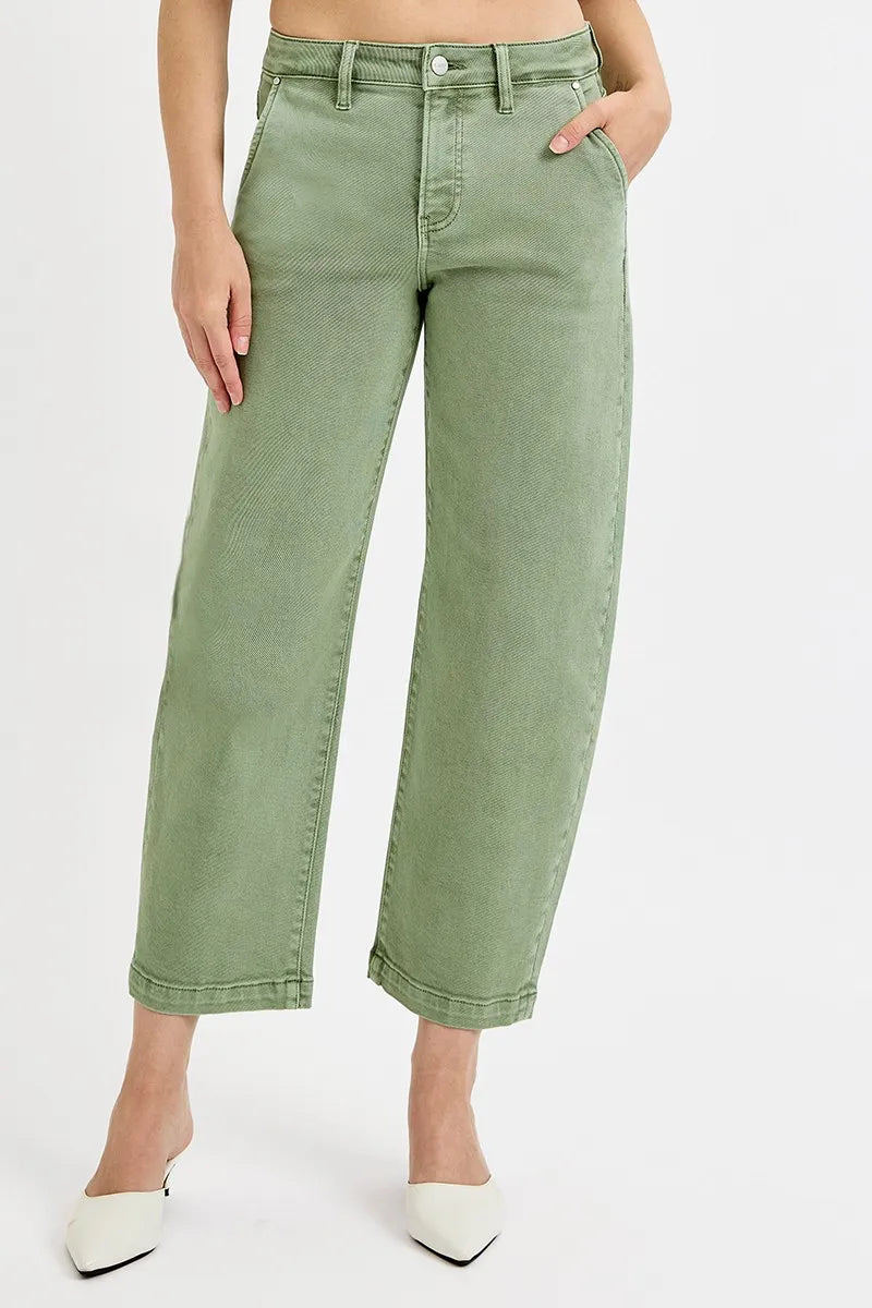 RISEN Full Size Tummy Control High Rise Crop Barrel Jeans Plus Size - LoveNest Treasures