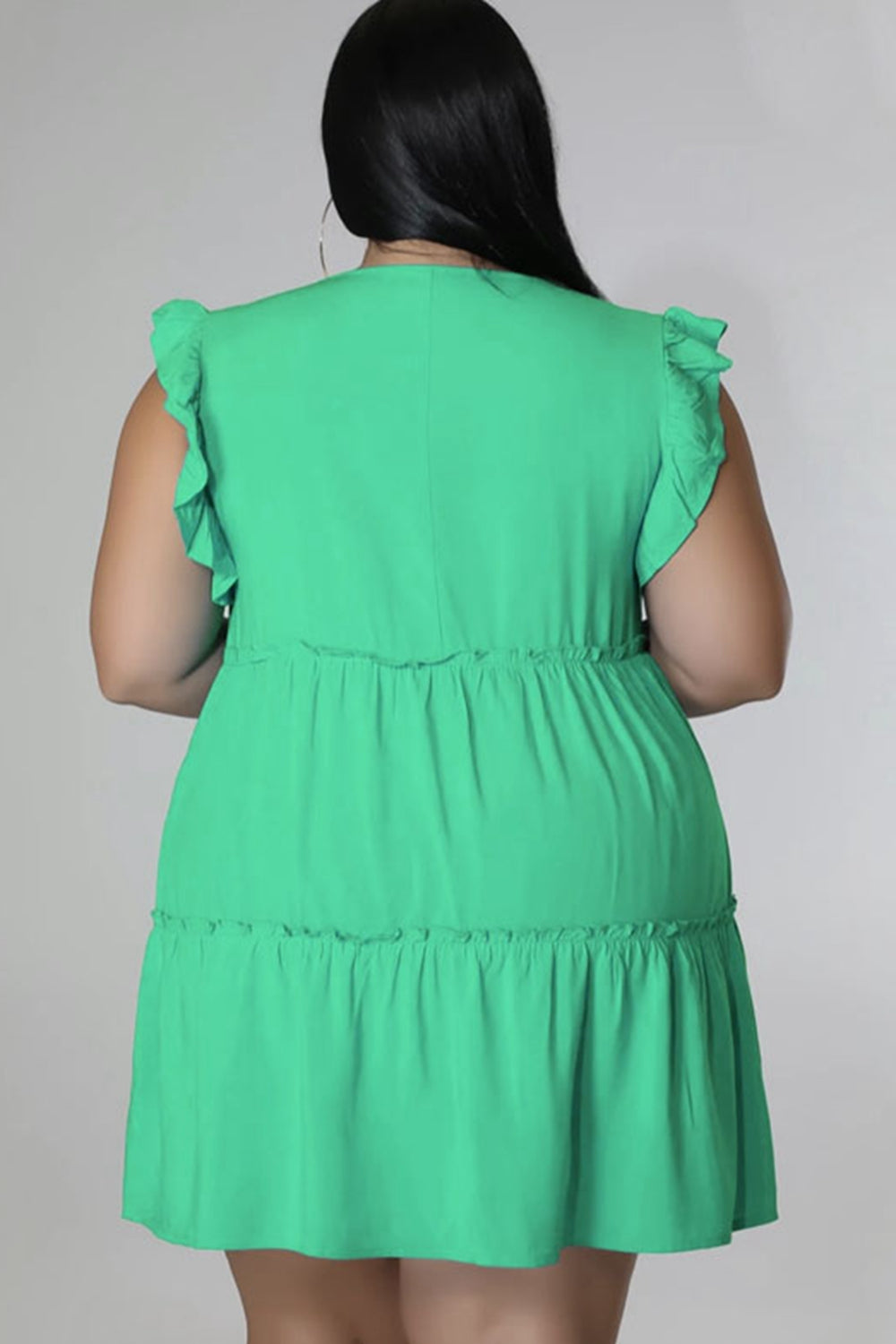 Plus Size V-Neck Frill Trim Mini Dress - LoveNest Treasures