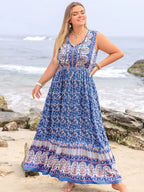 Plus Size Tied Printed Sleeveless Maxi Dress - LoveNest Treasures