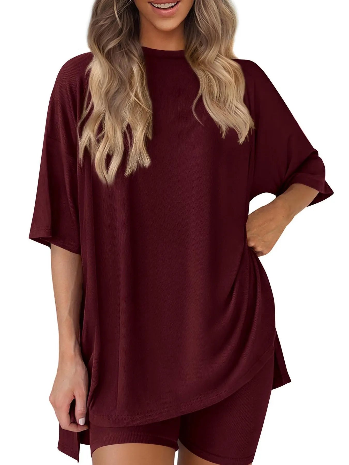 Full Size Oversized Round Neck Top and Shorts Set Plus Size - LoveNest Treasures