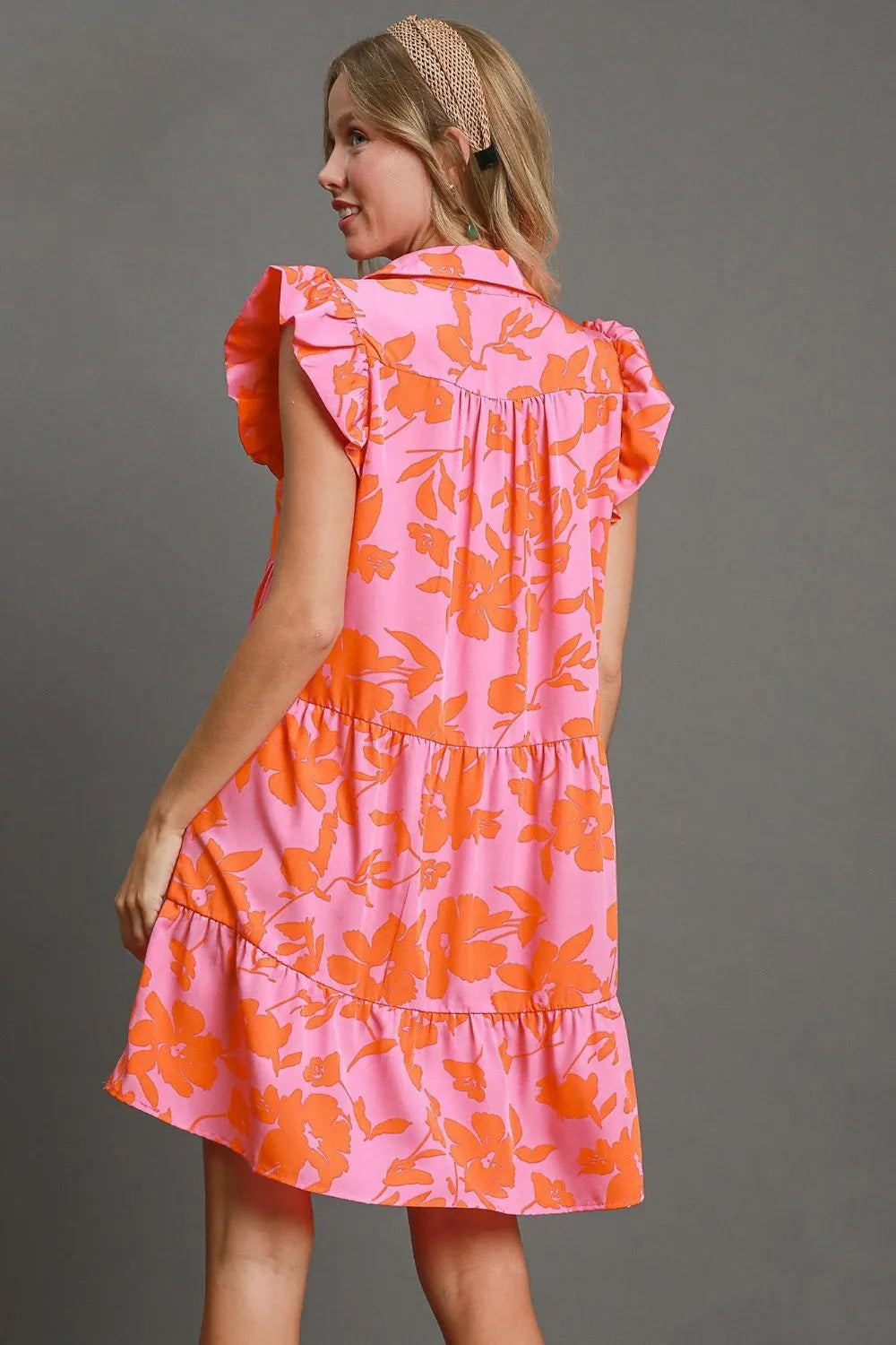 Umgee Full Size Floral Print Ruffle Cap Sleeve Tiered Dress Plus Size - LoveNest Treasures